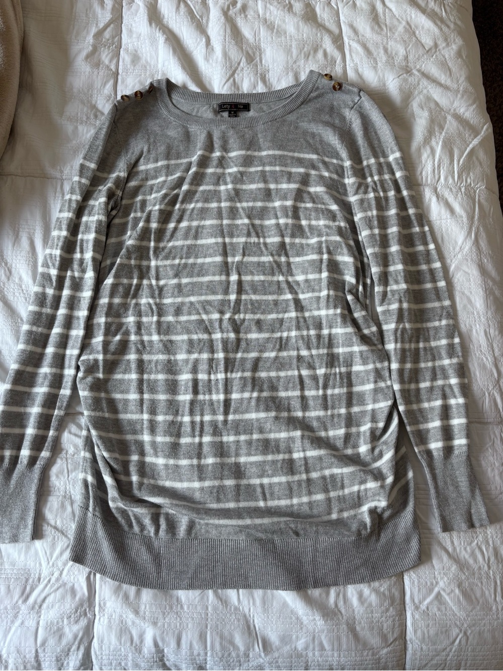 Maternity Striped Grey & White Crewneck Sweater